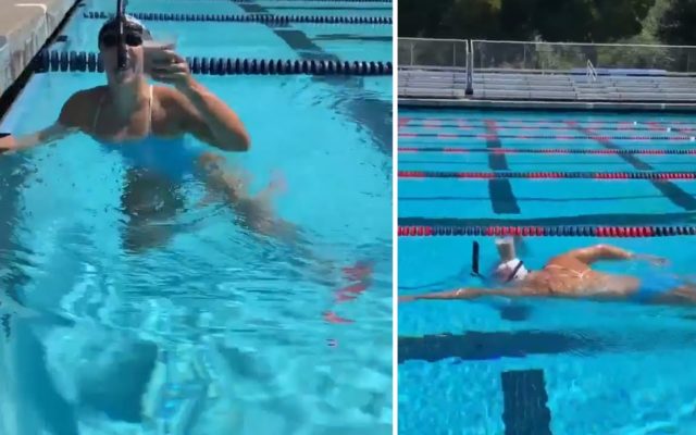 Katie Ledecky Swims Across Pool With Cup Of Milk On Head